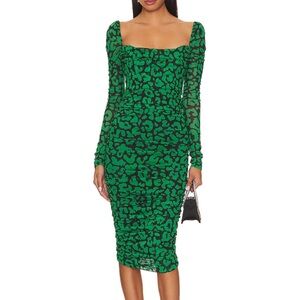 MICHAEL COSTELLO x NOBU x REVOLVE Green and Black Leopard Midi Dress